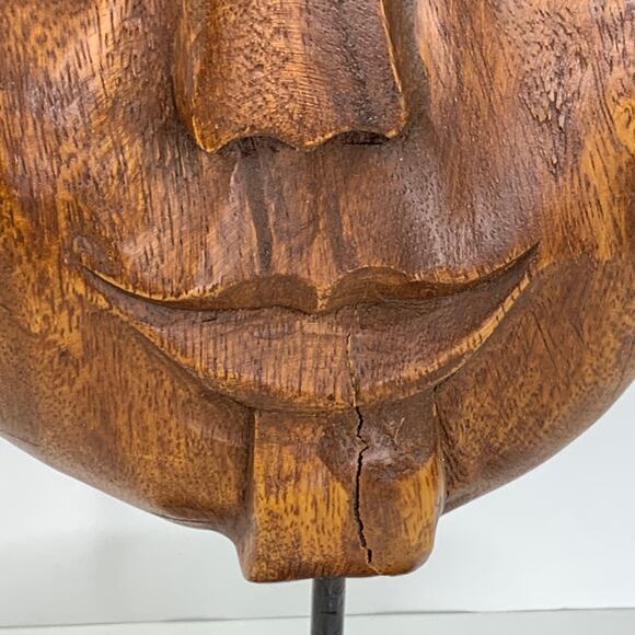 Vintage Wood Carved Turban Head Bust Mask Wood Base - Picture 7 of 9